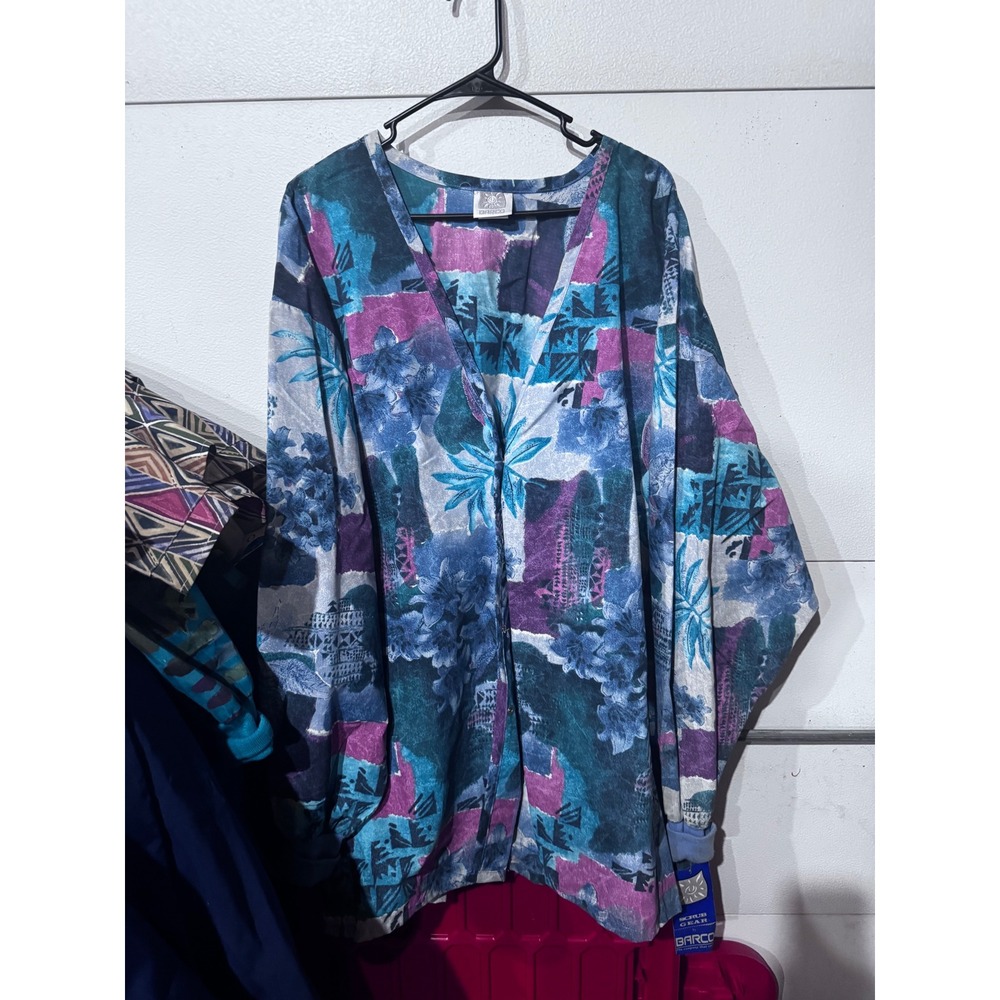 Barco Scrub Gear Jacket Womens 5XL Blue Purple Abstract Floral Snap Front SG445X